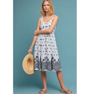 Anthro Maeve Savoy Blue Floral Embroidery Printed Dress 10
